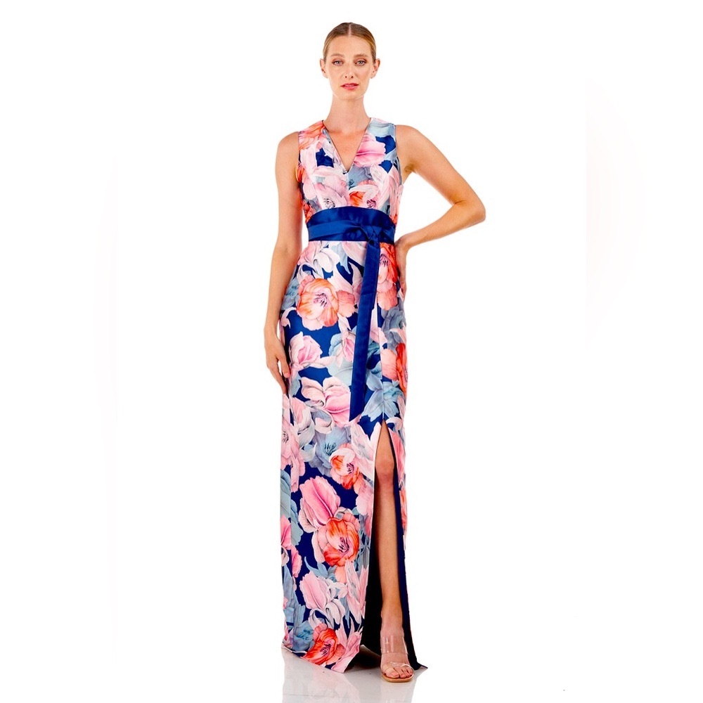 Kay Unger Vibrant Floral Maxi Dress - Pink and Blue